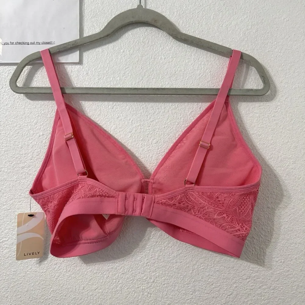 All.You.LIVELY Womens Busty Lace Bralette‎ Bra Pink Hibiscus Size 3 Wireless